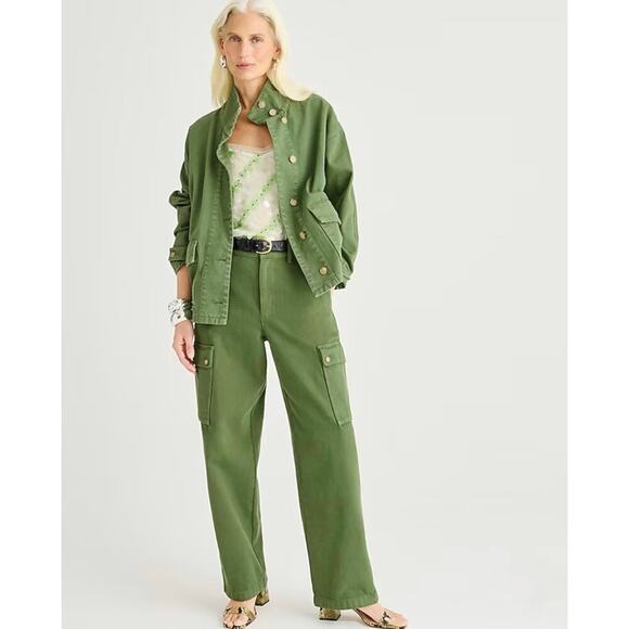 J. Crew Olive Green Relaxed-Fit Tapered Cargo Pant 100% Cotton Pockets Size 27 - Picture 1 of 9